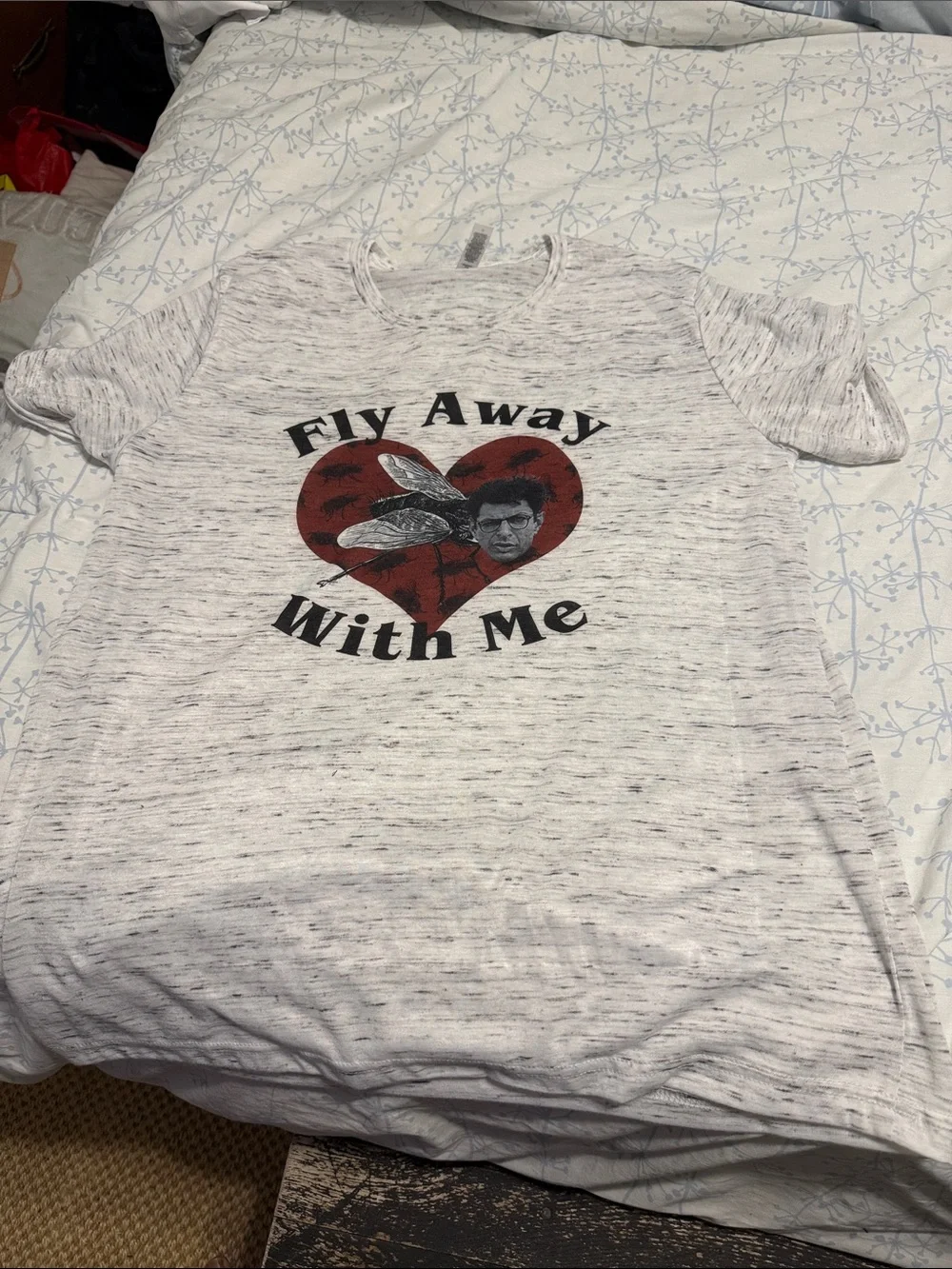Bella Canvas Light Heather Gray Tee with Red Heart Fly Graphic